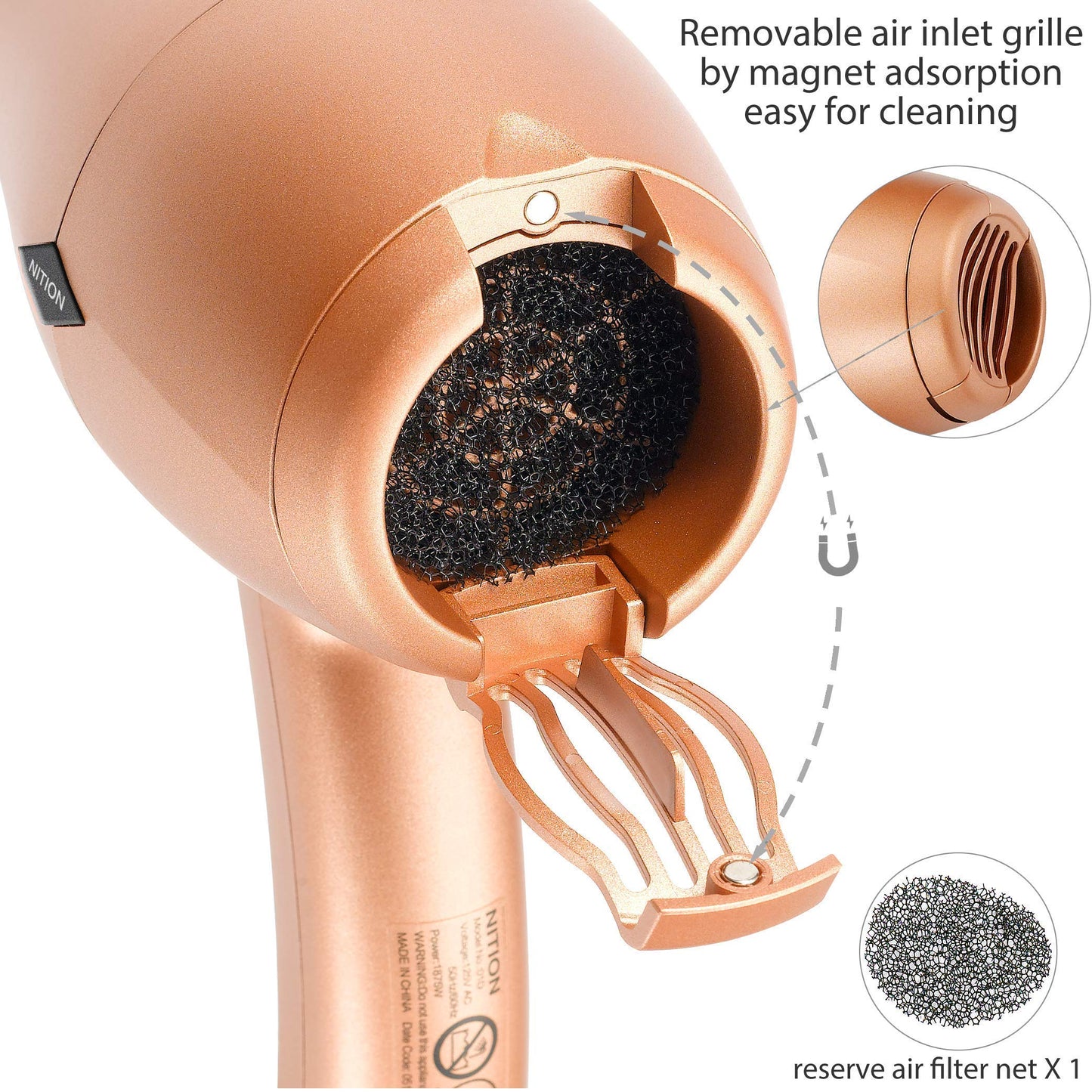 NITION Hair Dryer with Diffuser and 1 1⁄4 inch Argan Oil Curling Iron Set