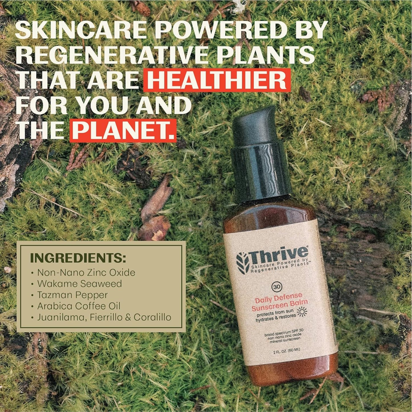 Thrive Natural Care Moisturizing Mineral Face Sunscreen SPF 30, 2 Ounces, Lightweight Moisturizer Broad-Spectrum Natural Face Sunblock with Clear Zinc Oxide & Antioxidants, Vegan Non Greasy, Pack of 3