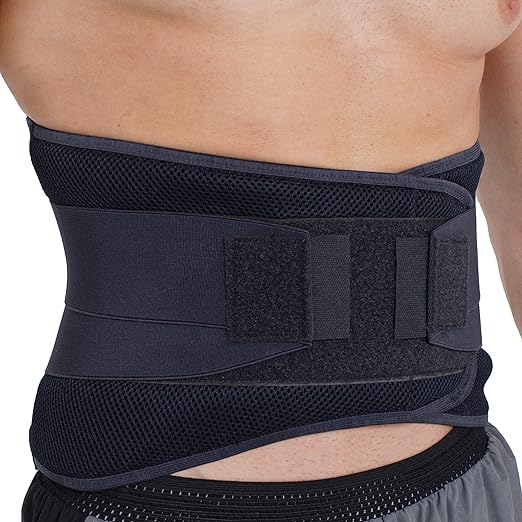 NeoTech Care Adjustable Compression Wide Back Brace Lumbar Support Belt (Charcoal, Size XL)