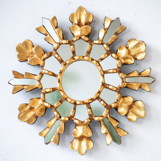 Decorative Gold Mirror 7.8in for wall home decorations | Peruvian Hand-carved wood Accent Wall Mirror for room decor