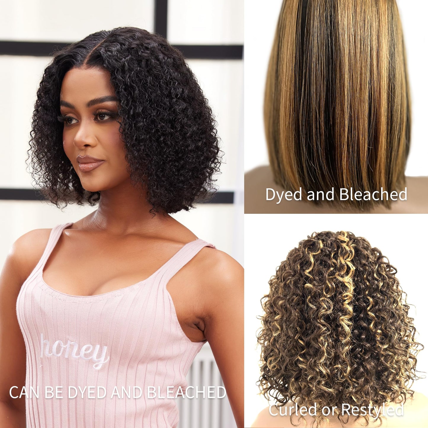 SwaaVee 5x5 Short Deep Wave Lace Front Wigs Human Hair 180 Density Deep Wave Frontal Wigs HD Lace 10 Inch Short Curly Bob Wigs for Black Women Curly Lace Front Wig 100% Human Hair