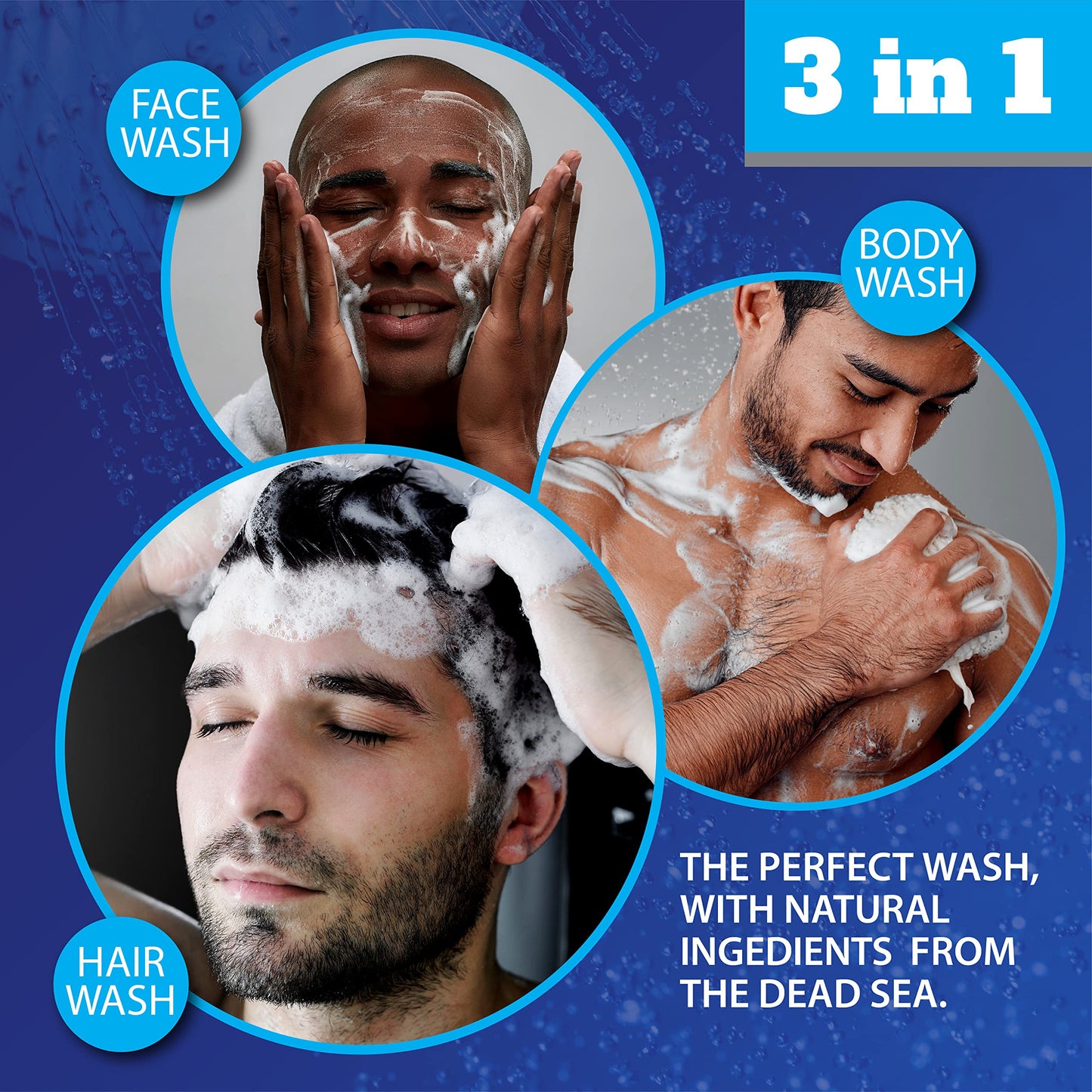 Dead Sea Collection Triple Bundle -Body wash 3 in 1 for man-SANALWOOD+AMBERWOOD+TOP 10 (6 Pc total)
