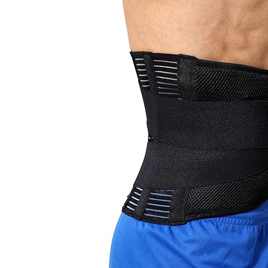 NeoTech Care Adjustable Compression Wide Back Brace Lumbar Support Belt (Charcoal, Size XL)