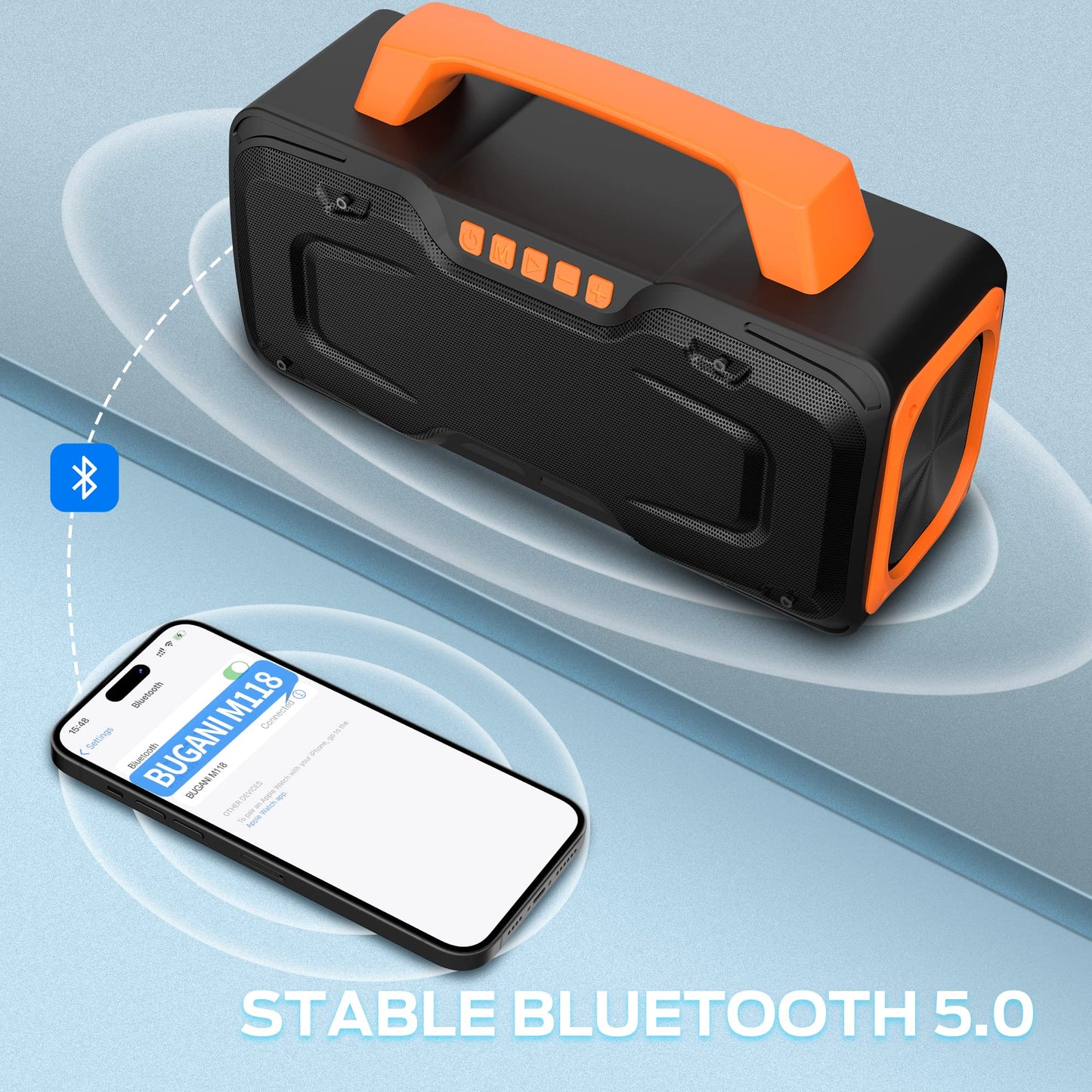 BUGANI Bluetooth Speaker - 80W Portable Wireless Speaker IPX7 Waterproof, 24H Playtime, Mic & AUX USB, Perfect for Parties & Pool