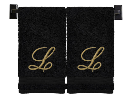 Custom Luxury Towels Monogrammed Hand Towels for Bathroom | Set of 2 | Genuine Turkish Towels | Choose Towel and Thread Color | A - Z | Monogrammed Towels with Embroidered Script Font