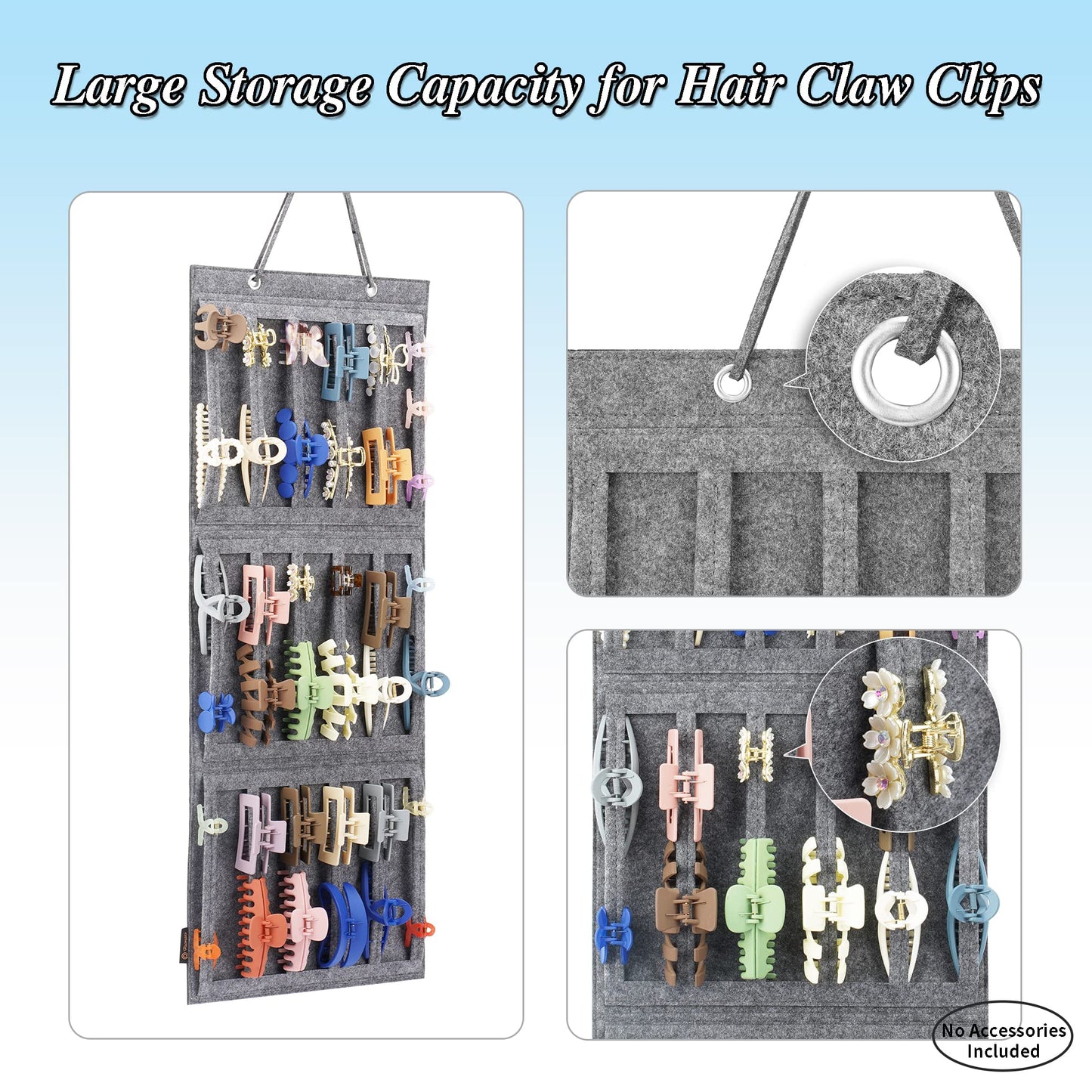 Hanging Hair Claw Clips Holder for Women, Claw Hair Clips Storage Organizer for Lady, Hair Banana Barrettes and Butterfly Jaw Clips Display Stand Holder. (Light grey)