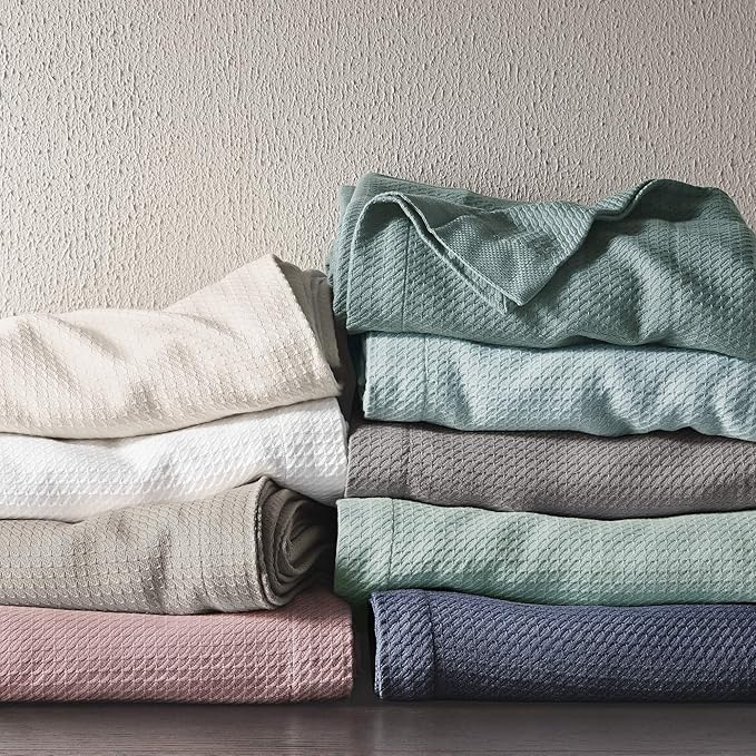 Madison Park Soft Certified 100% Egyptian Cotton Breathable Cozy Blanket, Premium Waffle Knit Classic Design, Luxury All Season Lightweight Cover for Bed, Couch and Sofa, Khaki Full/Queen(90"x90")