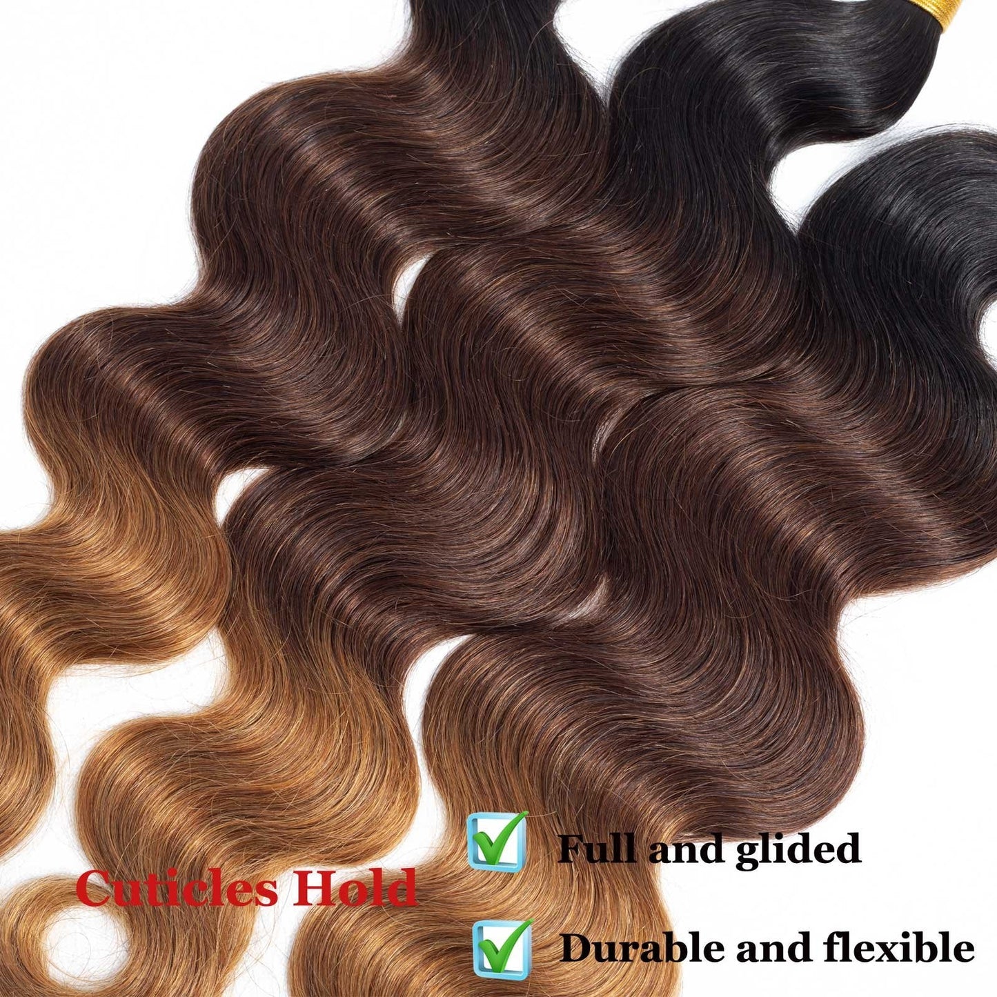 DAYRISE Ombre Body Wave Bundles Brazilian Virgin Human Hair Bundles Ombre Human Hair Extensions 3 Tone Mixed 1B/4/30 Color (14 16 18) Ombre Bundles Body Wave 3 Bundles