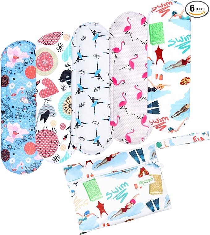 wegreeco Charcoal Reusable Menstrual Pads for Women - Reusable Sanitary Pads | Reusable Panty Liners | Soft Cloth Menstrual Pads - 5 Pack, 1 Cloth Wet Bag(Small, Dynamic)