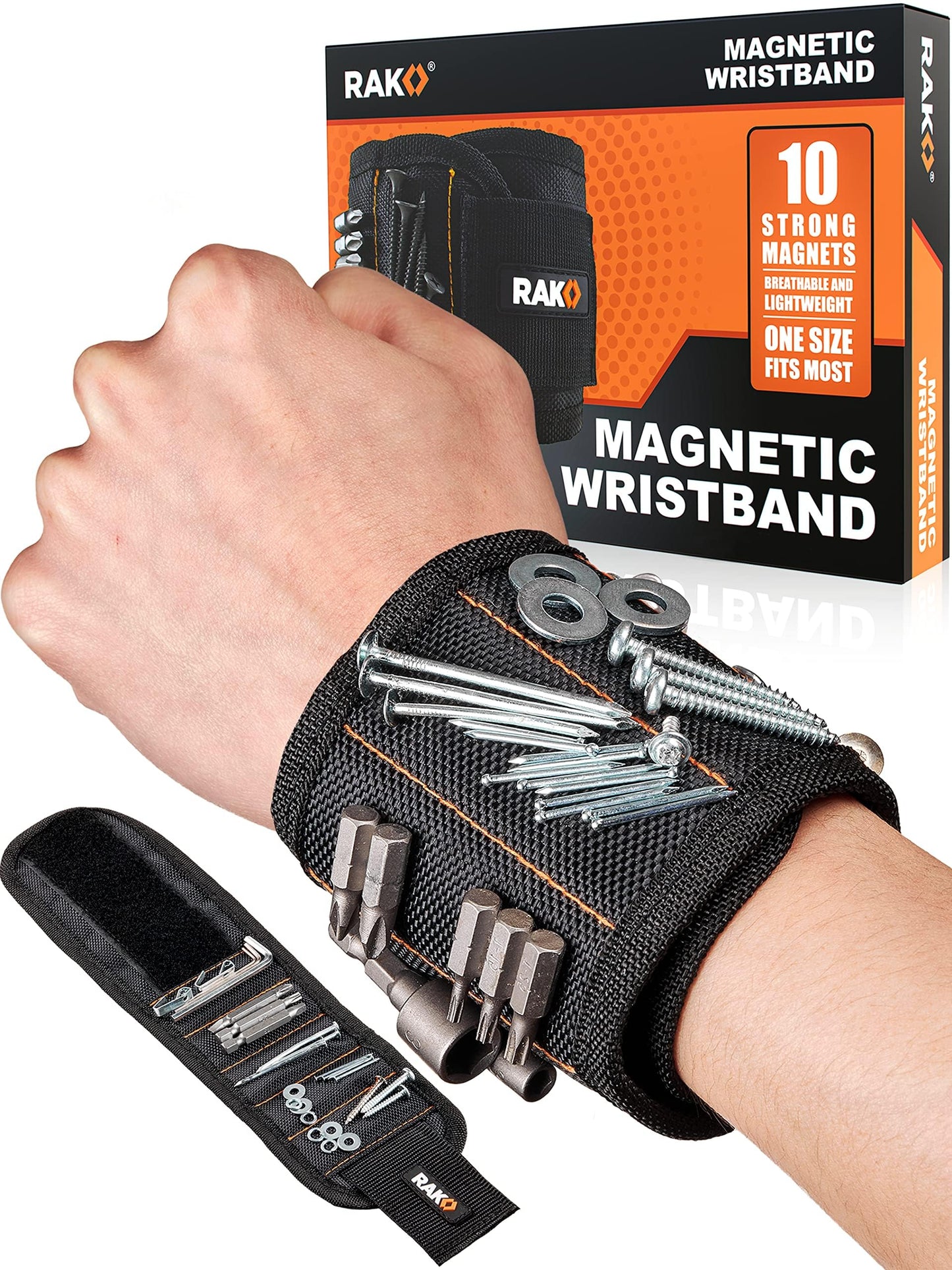 RAK Magnetic Wristband for Holding Screws, Nails, Drill Bits for Men, for Dad - Premium Nylon, Lightweight Powerful Magnets for Dad, Husband, Grandpa, Handyman