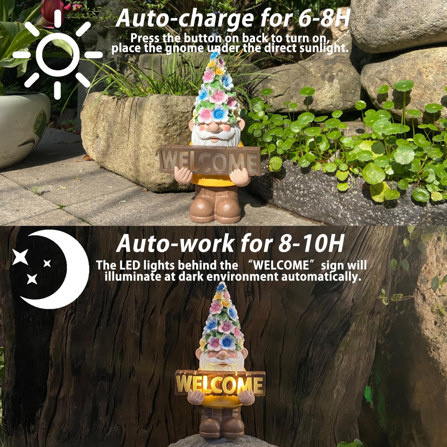 FESTGLOX Solar Garden Gnome Statue with Light, Solar Gnomes Decorations for Yard Outdoor Welcome Gnome Decor for Patio Gnome Mom Gift