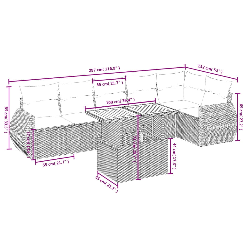 vidaXL Garden Sofa Set Grey PE Rattan Large Modular Garden Sofa Set