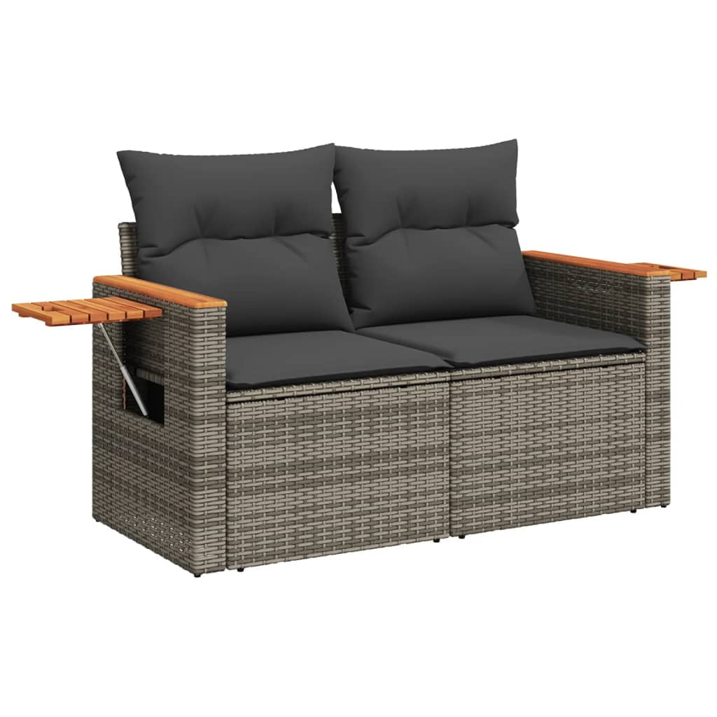 vidaXL Garden Sofa Set Grey PE rattan Medium Adjustable Armrests
